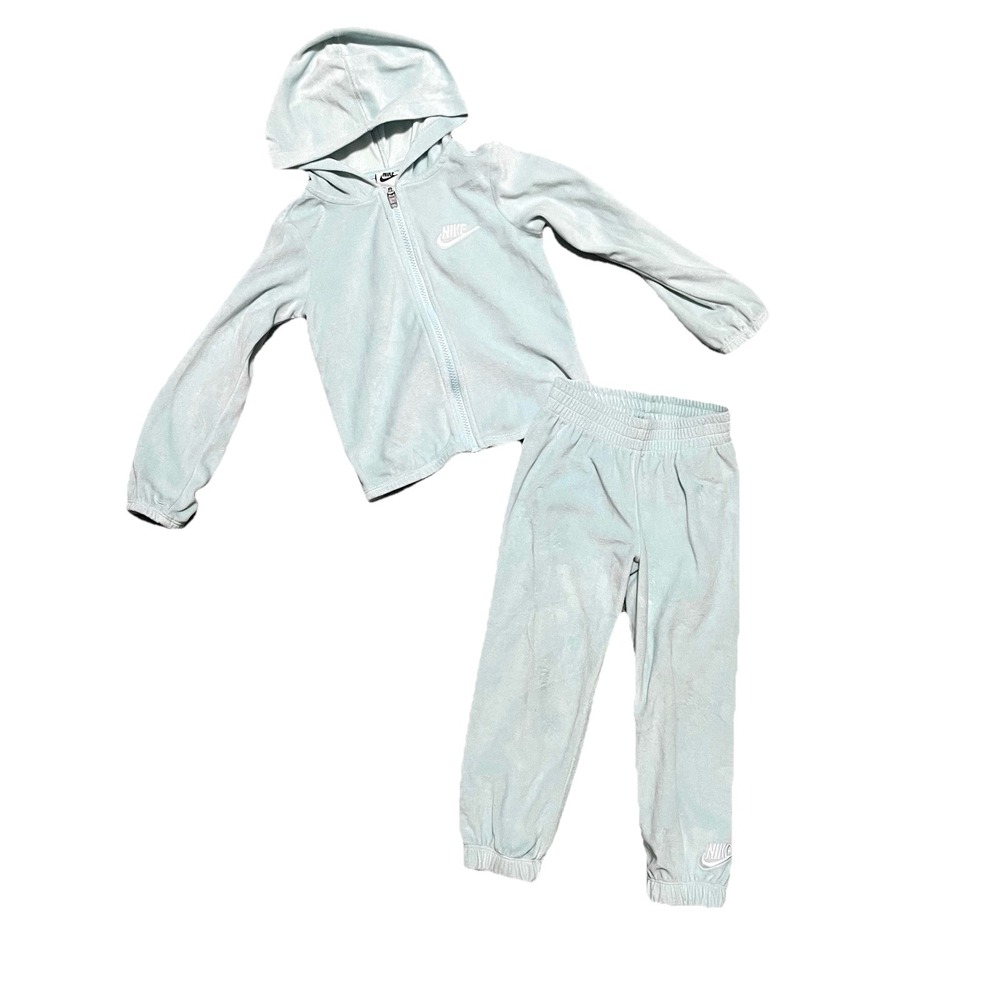 Nike Toddler Girl's Velour Velvet Track Warm-up Suit Hoodie Pants 2 Pc Pink 2T